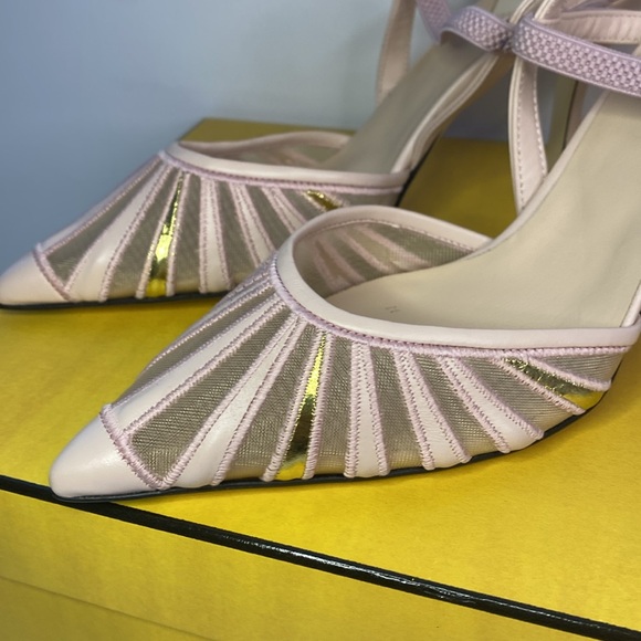 💯 - New Authentic FENDI leather and mesh high-heeled slingbacks - Picture 11 of 17